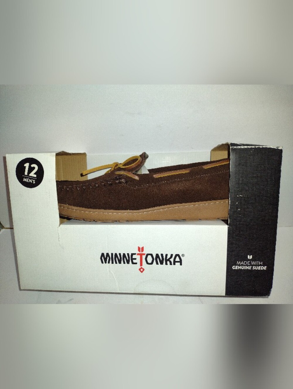 Minnetonka Moccasins Men's 12 Aaron Trapper Slippers Chocolate Genuine Suede NIB